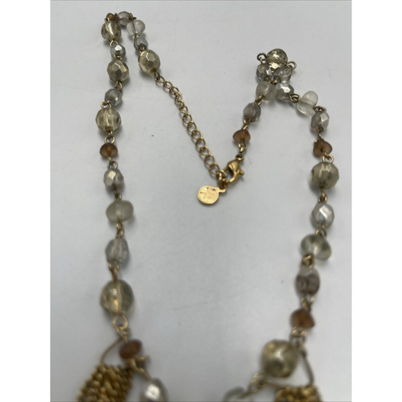 XC Axcess Gold Tone Beaded Chain Fringe Necklace Silver & Frosted Beads - Picture 4 of 4